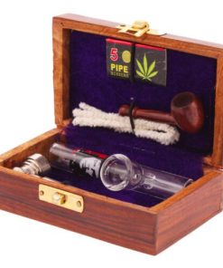 Small Carved Wood Box Gift Set with Pipe & Accessories