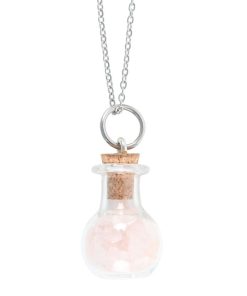 Love Rose Quartz Crystal Chip Potion Bottle Necklace