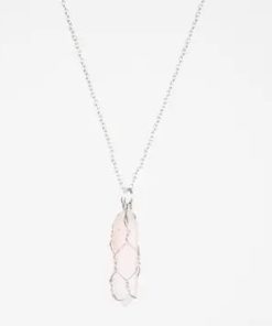 Natural Crystal Raw Stone Healing Necklace Silver, Rose Quartz