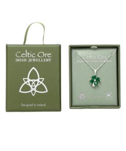 Stone Green Clover Pendant Silver Plate
