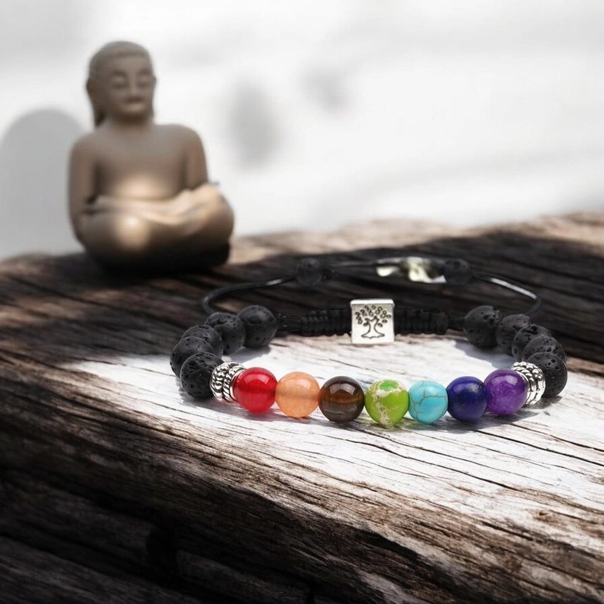 Chakra Lava Stone Bead Bracelet