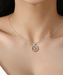 Alternative view of Tree of Life Coloured Stone Pendant Silver Plate