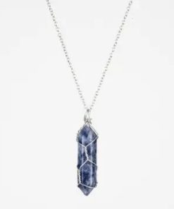 Natural Crystal Raw Stone Healing Necklace Silver, Azurite