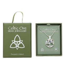 Tree of Life Coloured Stone Pendant Silver Plate