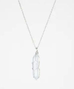 Natural Crystal Raw Stone Healing Necklace Silver, Opal