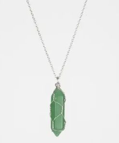 Natural Crystal Raw Stone Healing Necklace Silver, Aventurine