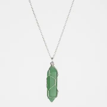 Natural Crystal Raw Stone Healing Necklace Silver, Aventurine
