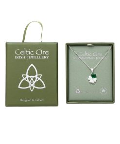 Green Stone Clover Pendant Silver Plate