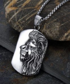 Alternative view of Modern Silver Lion Stainless Steel Necklace