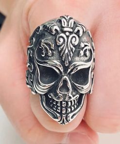 Punk Carved Design Skull Stainless Steel Ring Size 10