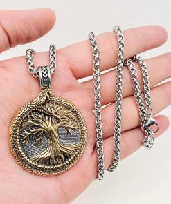 Snake Surround Tree of Life Charm Pendant Necklace