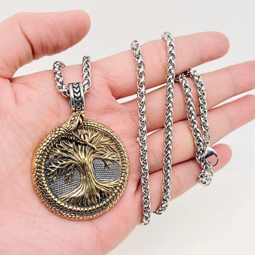 Snake Surround Tree of Life Charm Pendant Necklace